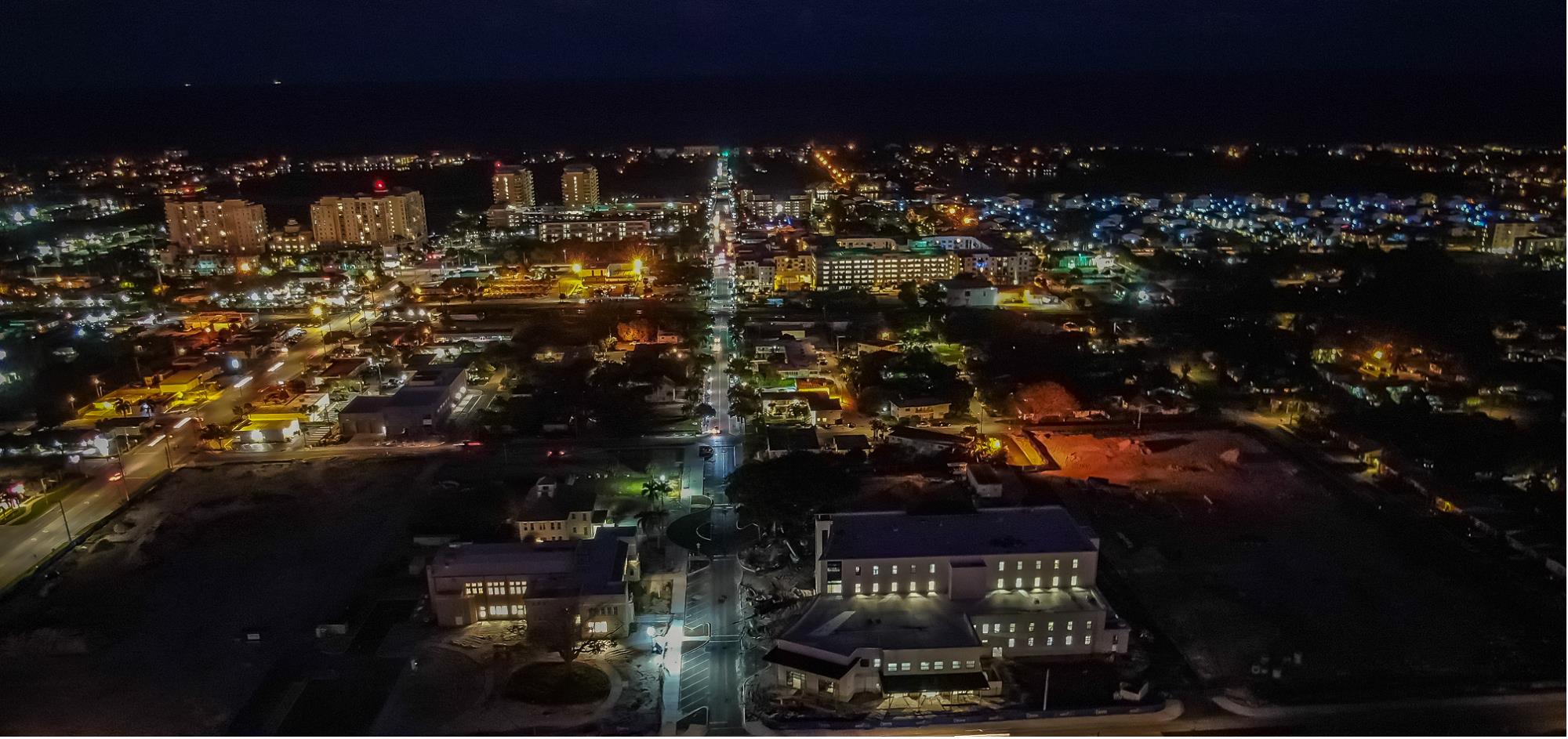 Aerial view of Town Square Project at night