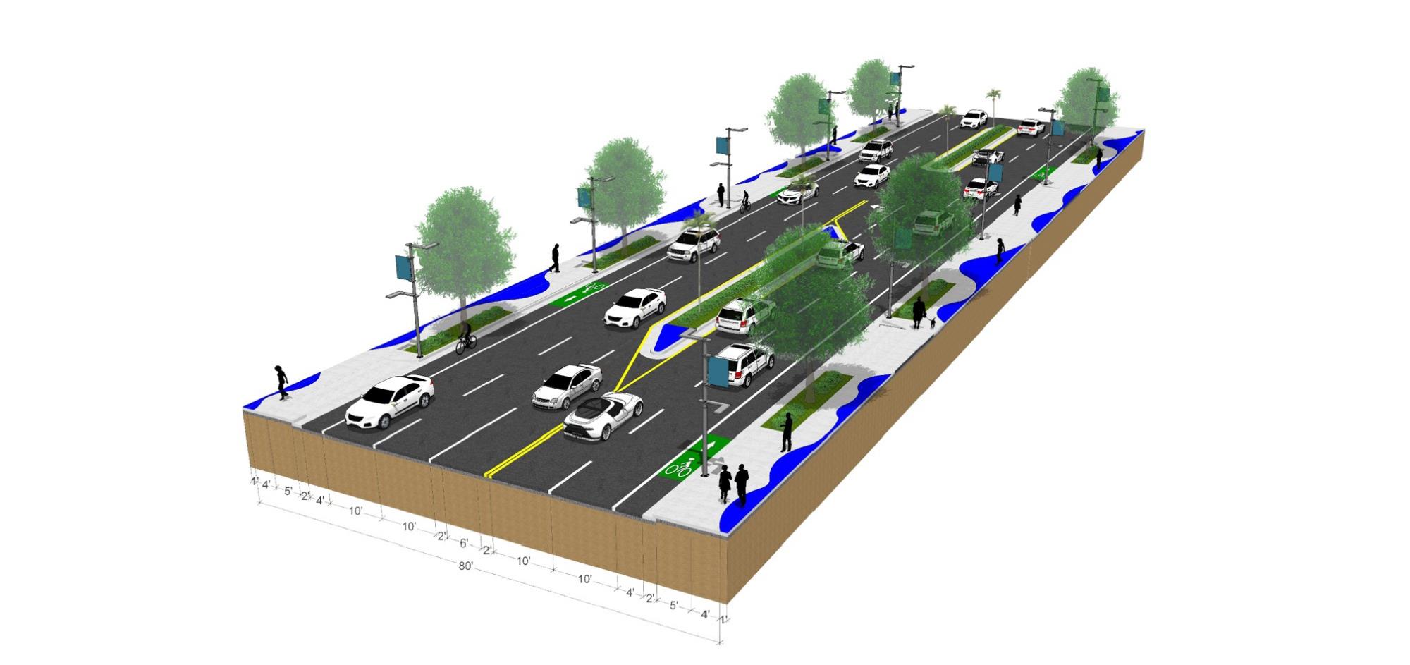 Conceptual Drawing of Boynton Beach Boulevard with a wave pattern on sidewalk