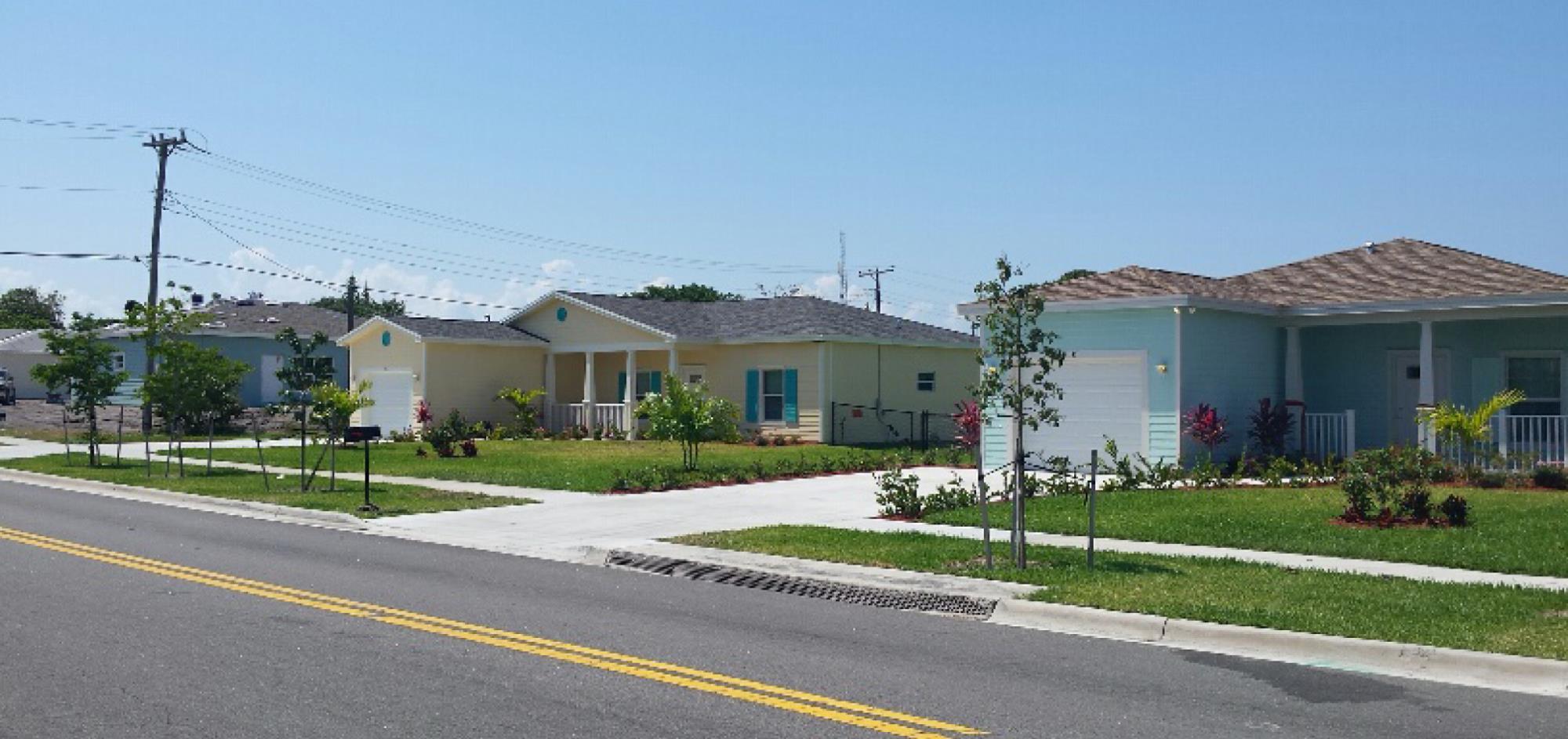 Street view of Model Block three houses in a row